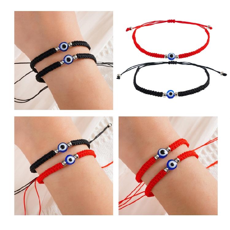 2 Pcs String for Evil Eye Bracelets for Women Men Black Black Red Hand Rope Brac