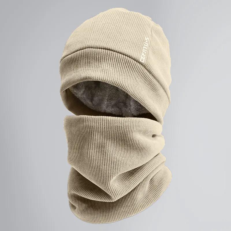 

WTEMPO Men Winter Plush Soft Solid Color Hat Scarf Set Thick Fleece Stretchy Cold-proof Windproof Furry Inner Hats hat + scarf абрикосовый