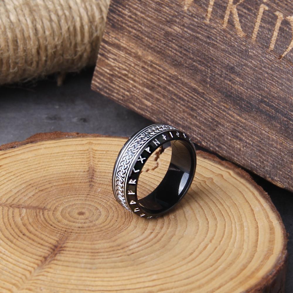 Wikinger Rune Edelstahl Keltischer Ring Nie Verblassend Glatt Modeschmuck mit Holzbox Nordisches Amulett Geschenk