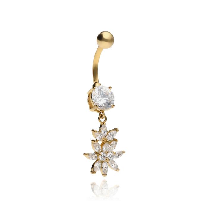 Navel Ring With Zircons - Gold - Kp-038 1.6/10