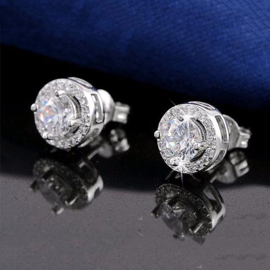 Women Round Shiny Ear Studs Cubic Zircon Wedding Fashion Earrings Jewelry