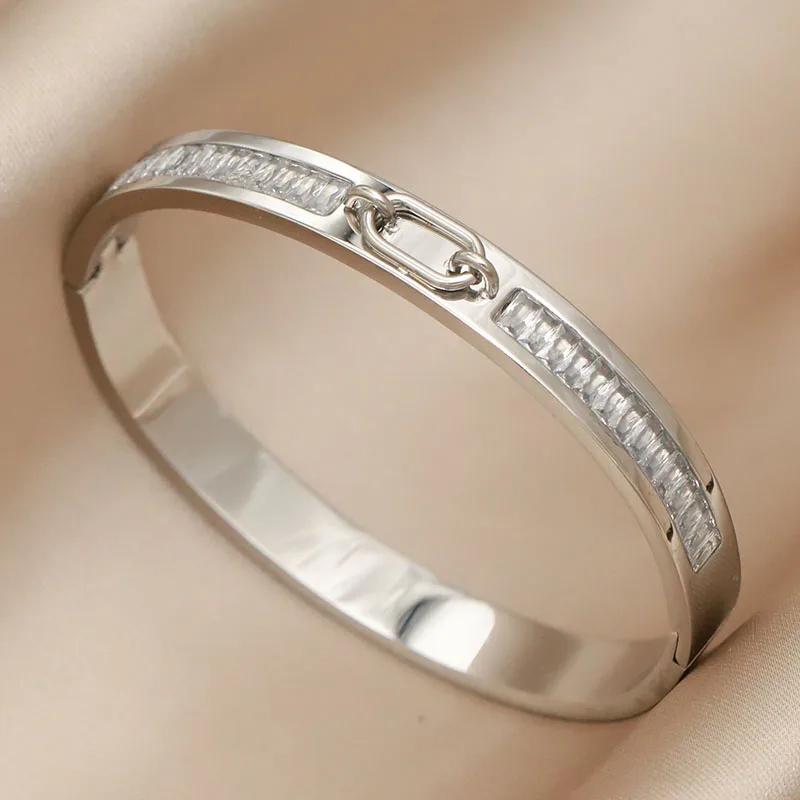 Stainless Steel Multicolor Crystal Geometric Bangles&bracelets for Women Fashion Brand Jewelry Bangles Party Accessories Gifts