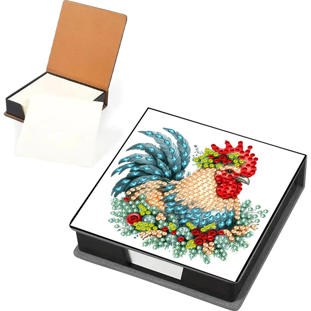 5D DIY PU Diamond Painting Notecard Box Mosaic Kit Gem Painting Memo Pad Holder Self Adhesive Crystal Note Box for Home Office
