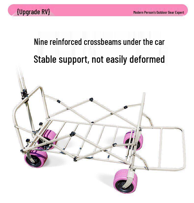 Pink Camper Van Portable Folding Cart for Packages and Picnic Camping