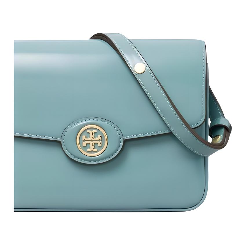 Tory Burch Robinson Adjustable Strap Leather Tofu Tote Handbag Medium Women handbags Dark-Green Turquoise 143122-404