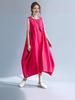 2024 Summer Women's Solid Color Pocket Skirt Casual Loose Black Dress with Round Neckline
