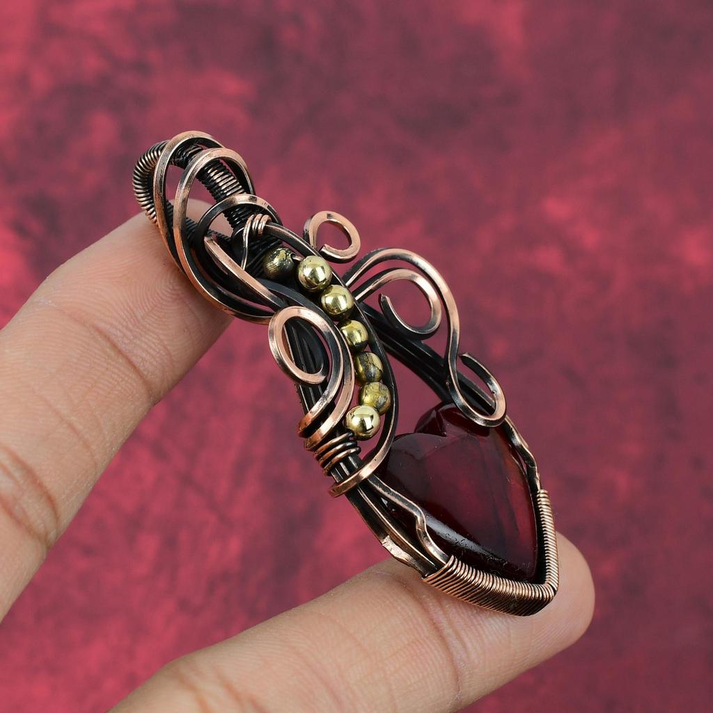 Red Fire Labradorite Pendant Copper Wire Wrapped Gemstone Jewelry Handmade Pendant Labradorite Jewelry Copper Wire Wrap Pendant Gift For Him