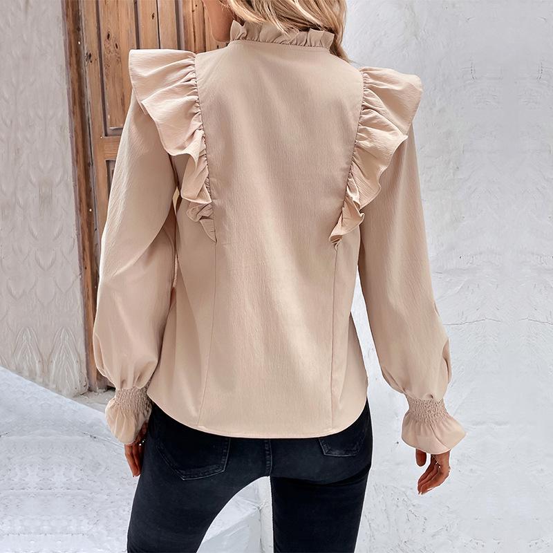 2025 Spring/Summer European & American Ruffle Long Sleeve Women's Shirt