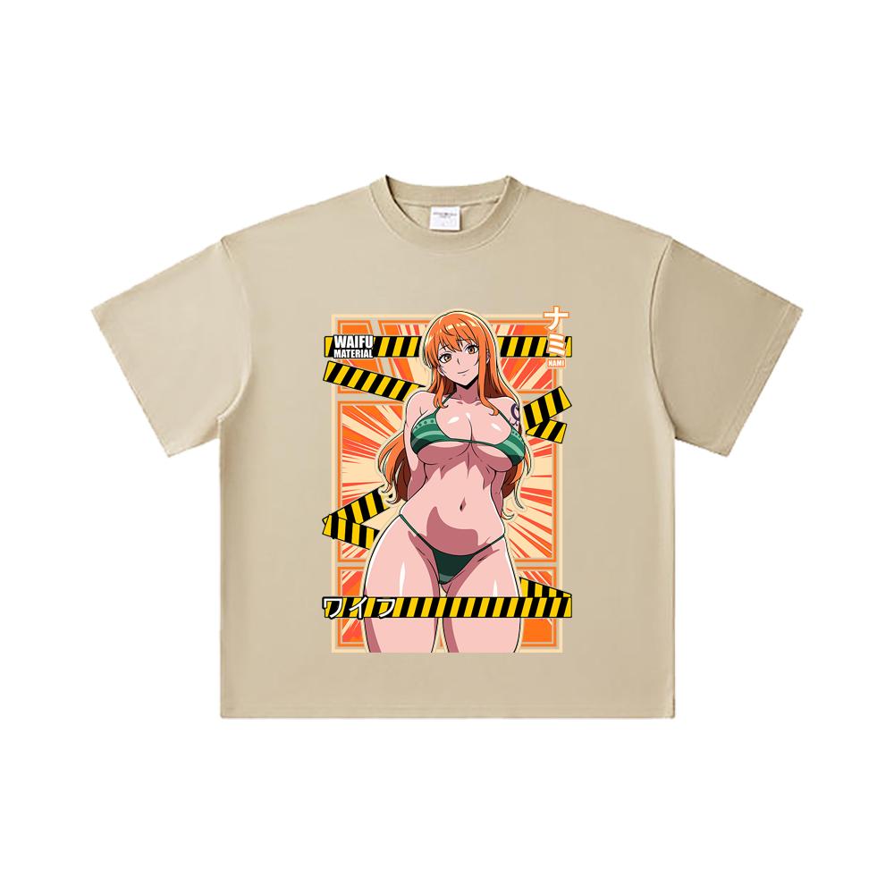 260 GSM Double Yarn 32 Count 100% Cotton One Piece V40 Nami Waifu Print Unisex Heavy Cotton T Shirt