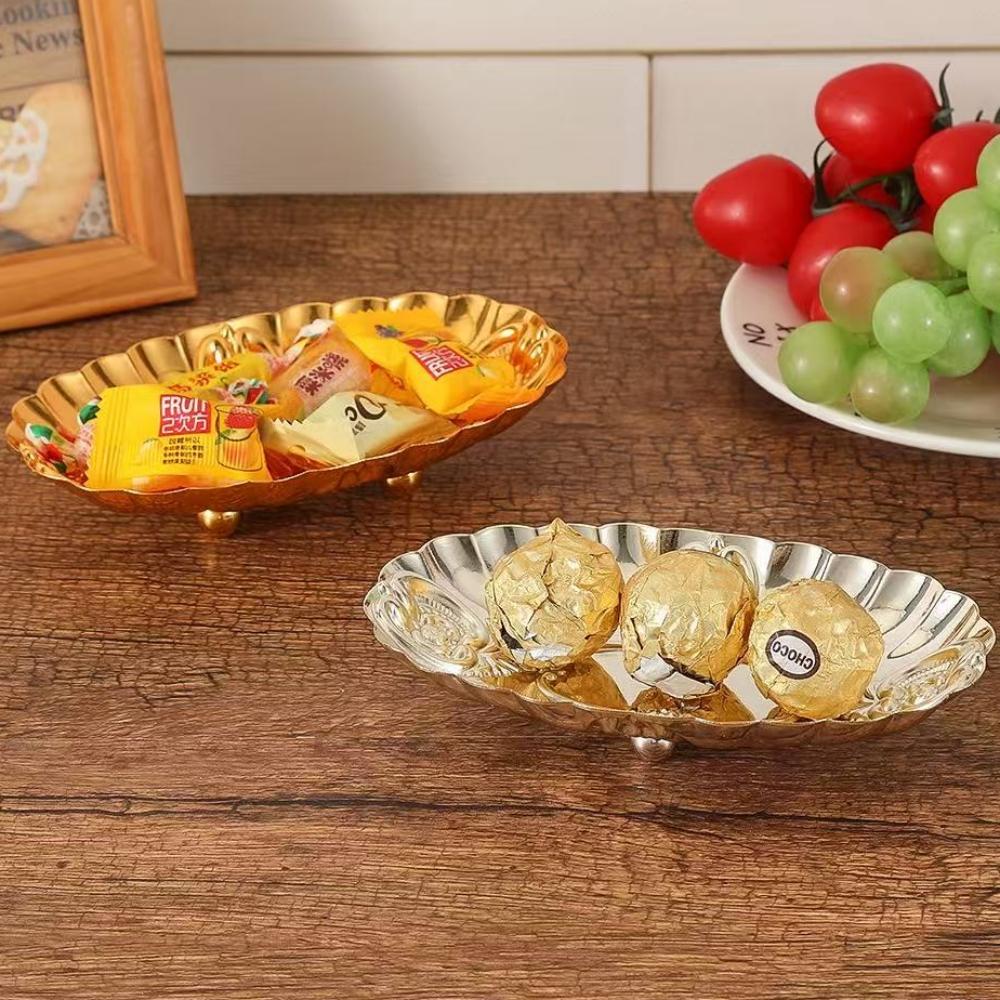 European Fruit Plate,Golden Alloy Exquisite Luxury Shell Shape Tray,Food Snack Candy Disc,Wedding Cake Disc Desktop Decoration