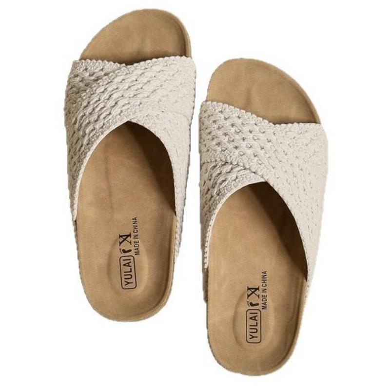 Cross-strap Knitted Slippers Women's Summer Wear New Retro Thick-bottomed Beach Vacation Cool Slippers