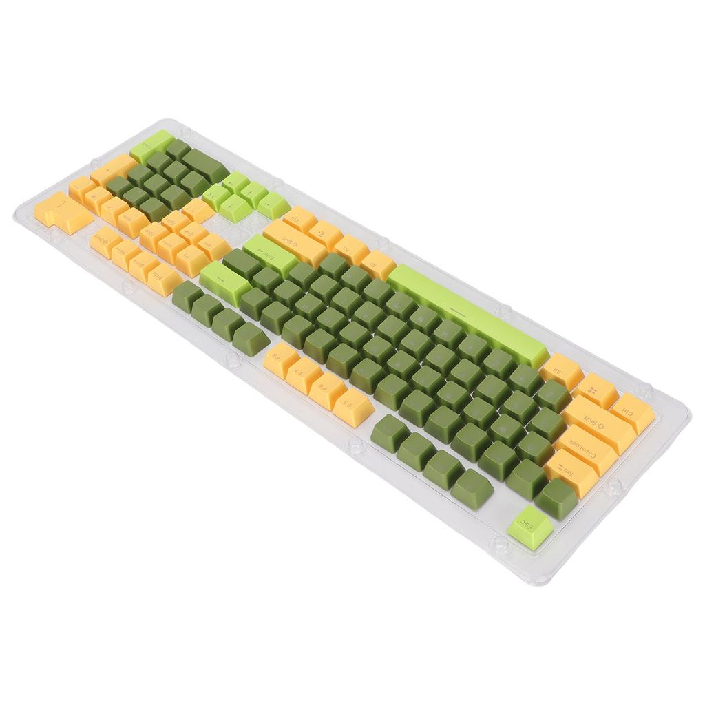 Keyboard Keycaps 107 Key Three Color Translucent Characters Arc Layout Mechanical Keyboard Keycaps Matcha Dark Green
