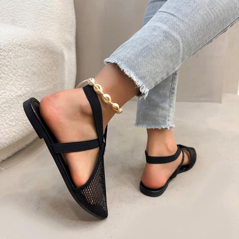 Fashion Plus Size 2025 Mesh Women's Closed Toe Sandals Summer Pointed Toe Slip On Flat with Sandals for Casual Daily Breathable Shoes