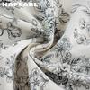 1PC NAPEARL Retro Black and White Floral Curtains with Tassel Edges and Semi Blackout Curtains for Window Kitchen Bedroom Living Room Home Decor