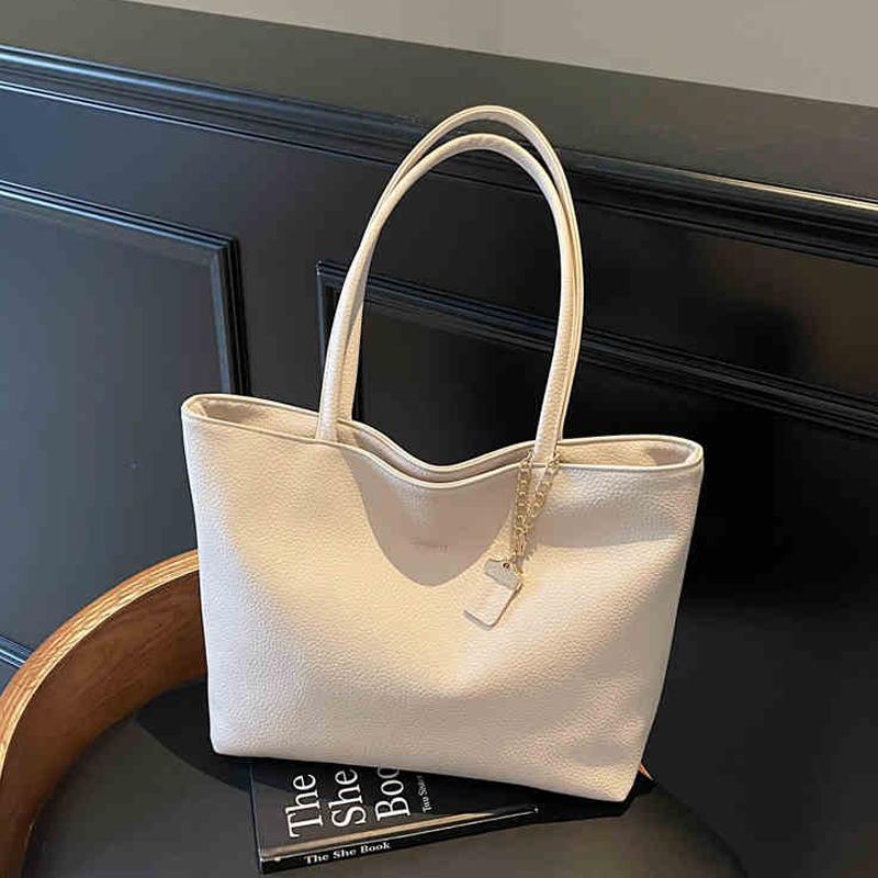 

Leisure Large Capacity Tote Bag for Women Solid Color Soft Leather Underarm Bags Temperament Versatile One Shoulder Bag (30cm<Max Length<50cm) бежевый