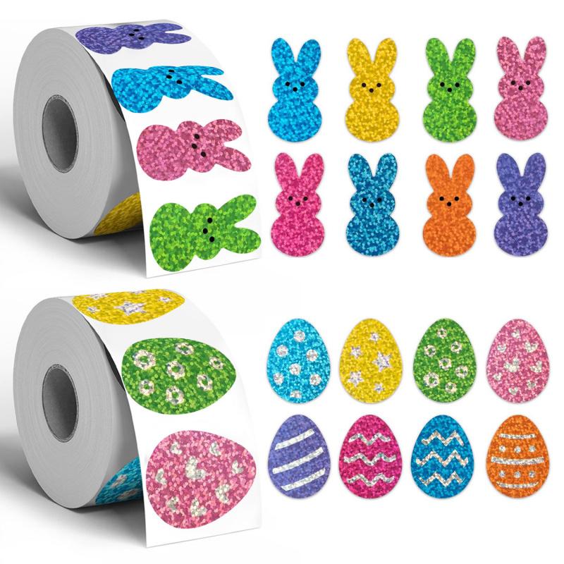 500 Labels/Roll Easter Theme Laser Stickers Colorful Reflective Gift Bag Envelope Seals
