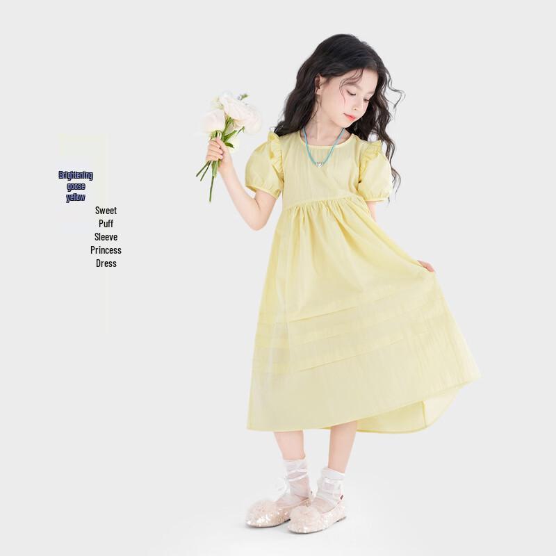 Girls' Puff Sleeve Round Neck Princess Dress