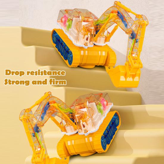 Clear Mechanical Gear Excavator Toy with Colorful LED Lights Music Movable Digging