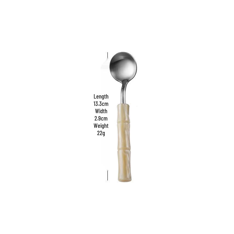 Bamboo Handle Stainless Steel Cutlery Set: Steak Knife, Fork & Dessert Spoon in Gift Box.