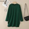 ZANZEA Women Casual Round Neck Solid Color Loose Long Sleeve T-Shirts