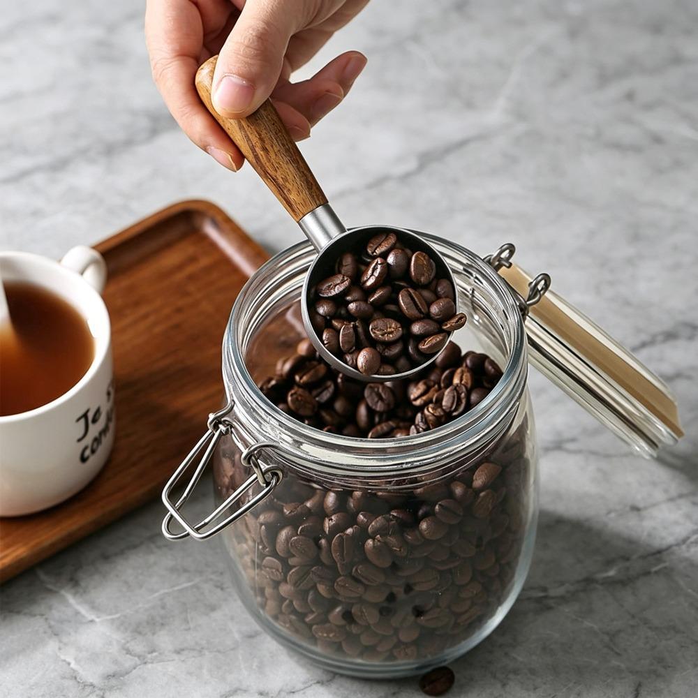 Comfortable Grip Wood Handle Coffee Scoop Stainless Steel Tablespoon Coffee Measuring Spoon Flour