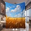 1pc Golden Wheat Field Cloud Sky Print Flannel Blanket, Comfortable and Skin-friendly, Suitable for Blankets, Kid Bed Covers, Game Room, Living Room a
