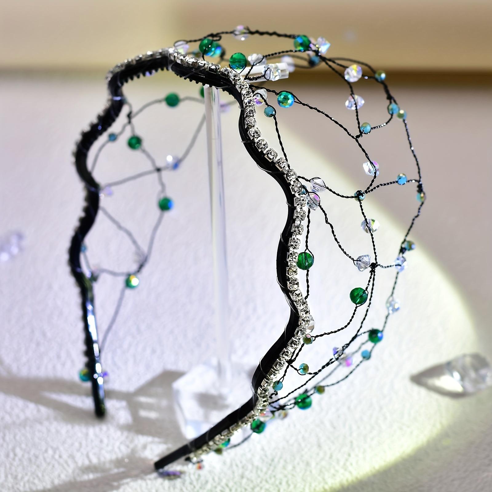 

Декоративная повязка на голову со стразами и сеткой, обруч для волос, винтажные аксессуары для волос для женщин и девочек One Size Fits All