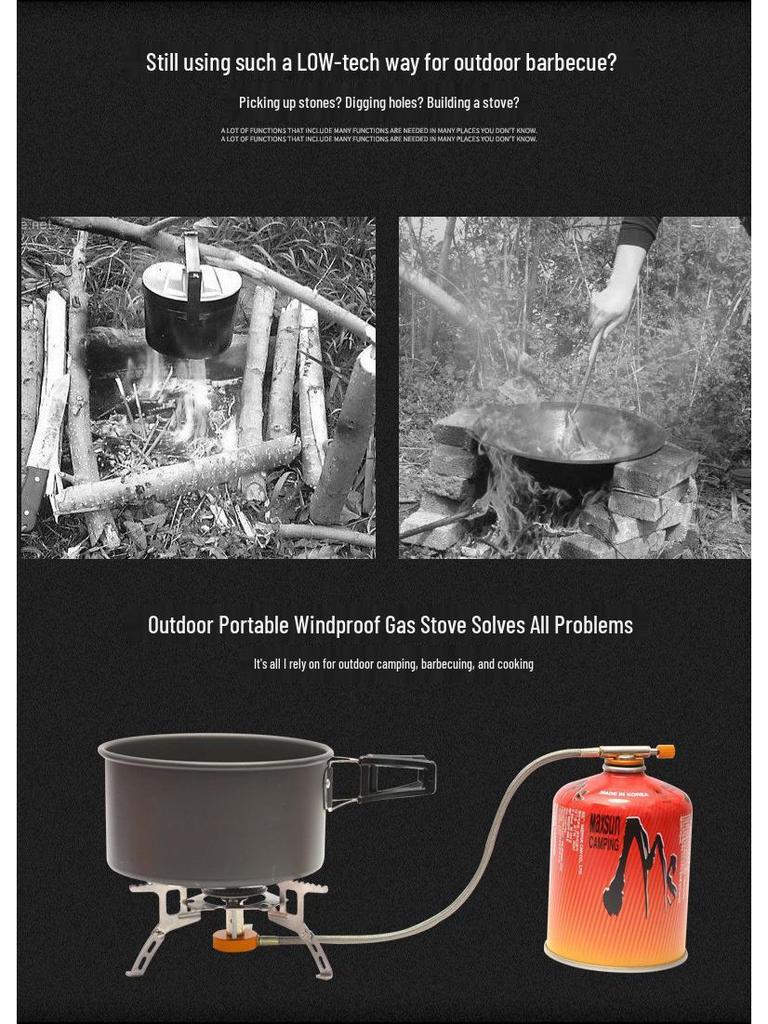 Portable Outdoor Camping Gas Stove Head: Split Design for Self-Driving, Fishing, and Picnic Cooking