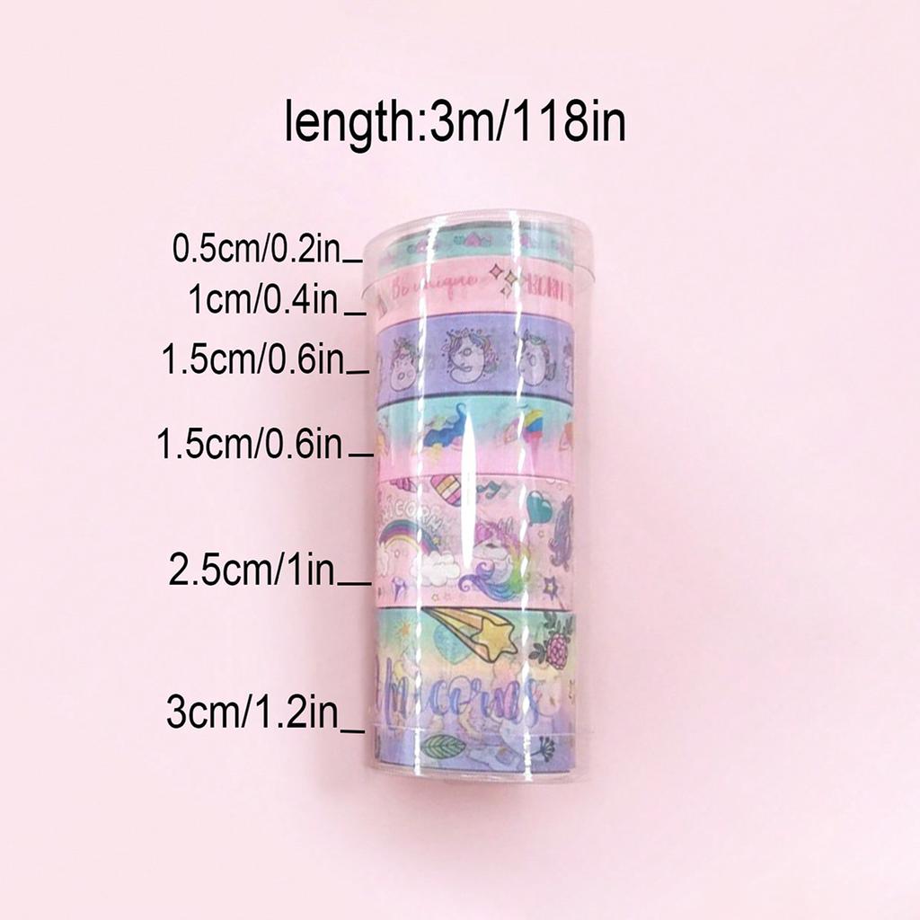 6rolls-volume cute washi tape set, exquisite unicorn pattern cartoon tape, scrapbook planner decoration, DIY stationery