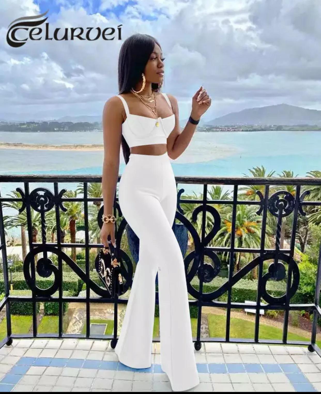 

Шикарное европейско-американское бандажное платье, топ на подтяжках + узкие брюки, комплект из двух предметов Small белый