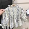Korean Girls' Floral Blouse & Denim Flare Pants - Baby Doll Spring/Autumn Outfit