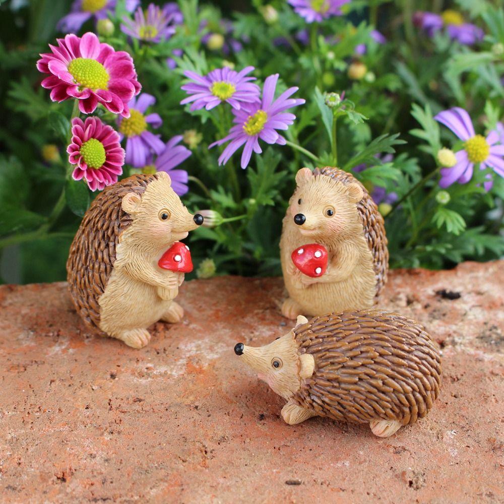 7 Stück Niedliche Tier Skulptur Harz Garten Miniaturen Figur Igel Pilz Statue Büro