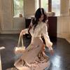 Elegant French-Inspired Ruffle Blouse & High-Waisted Slimming Skirt Set