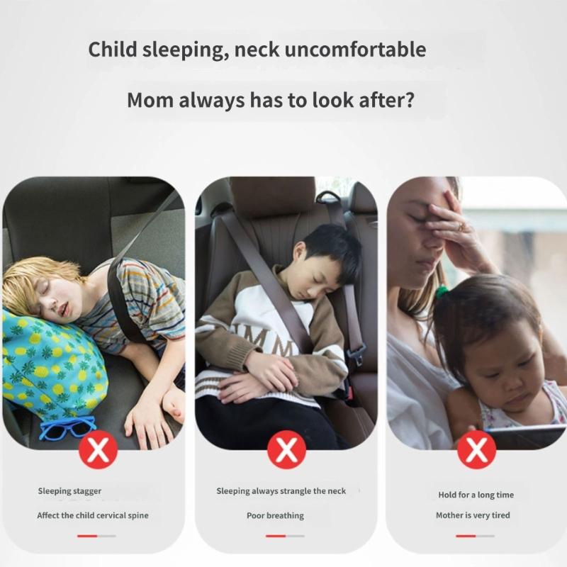 Children Car Seat Travel Pillow with H-Shaped Plush Side Handle Design, Soft Cushioned Filling and Top Loop for Child Ride Trip