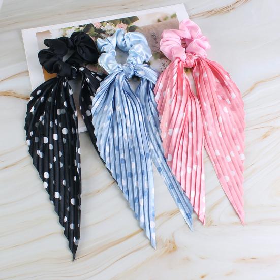 Hair Rope Dot Print Handmade Pleated Ribbon Hair Tie No Damage High Elasticity Ponytail Holder Daily Hair Accessory
