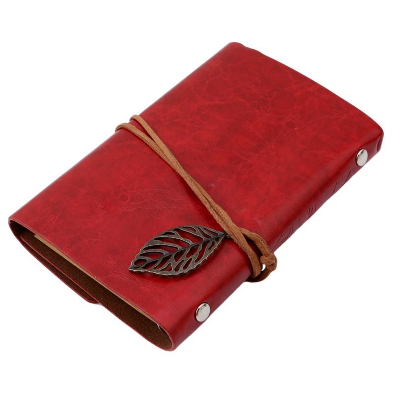 Women Men Vintage Travel Writing Journal Notebook Refillable PU Leather Diary Books with Leaf Pendant Strap