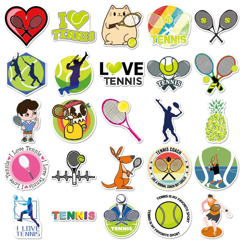 50pcs Waterproof Tennis Sports Stickers for Suitcase, Notebook, and Phone Decoration