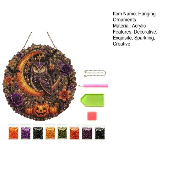 Halloween Diamond Painting Kits Ghost/Owl Art Hanging Ornament Kit, Festive Window Decorations Suncatcher, DIY Pendant Decor Indoor Holiday Decorative