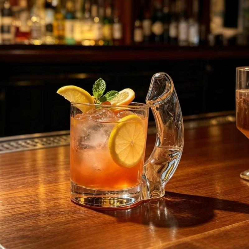 D-Cup Shaped Transparent Cocktail Glass Lead-Free Large Capacity Drinking Cup for Home Bar Holiday Gift