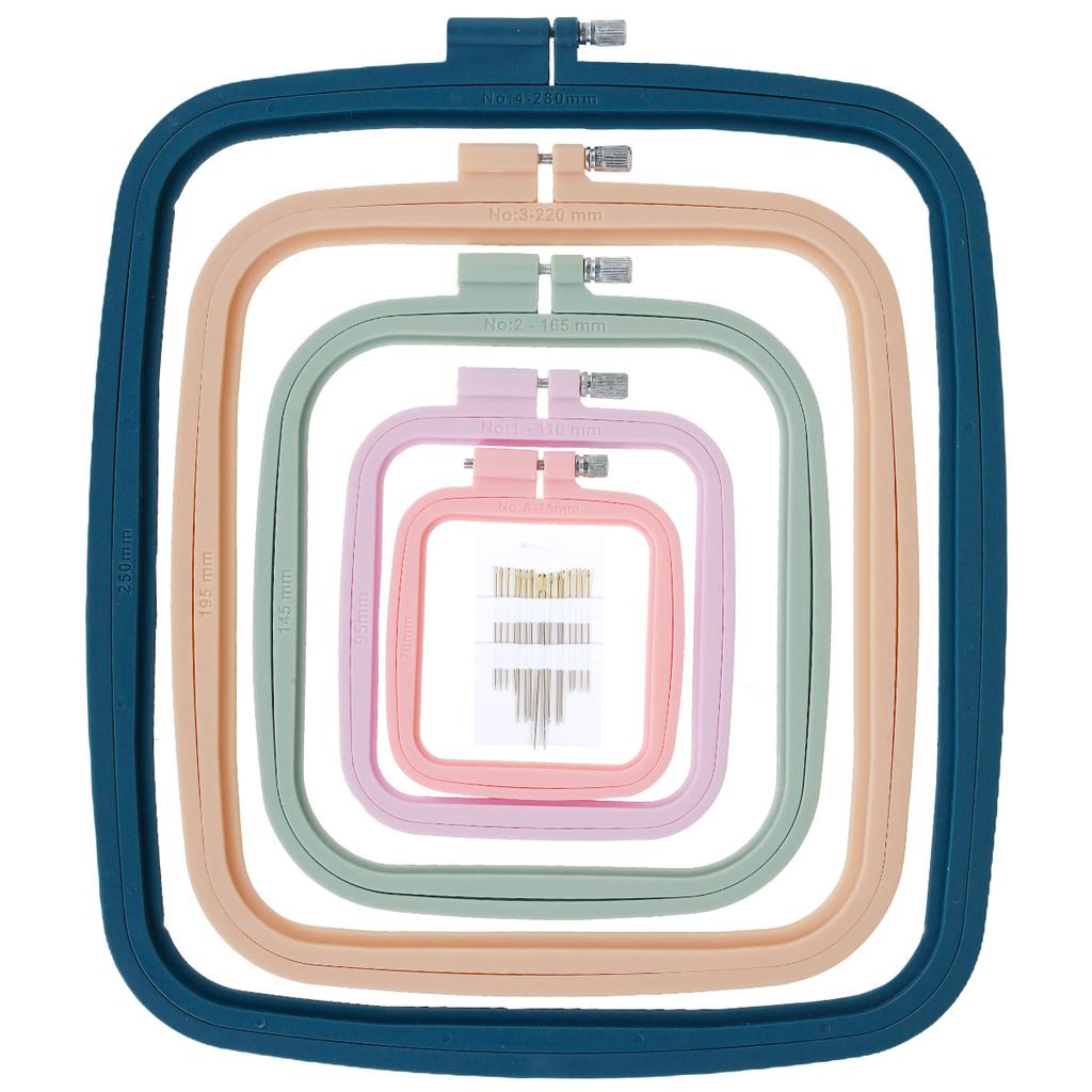 4/5Pcs Square Embroidery Hoops with 16 Needles Plastic Embroidery Frame Cross Stitch Embroidery Hoop For Sewing Art Crafts