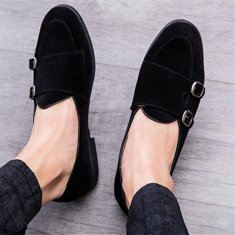 New British Trend Suede Leather Monk Strap Shoes for Men Fashion Designer Dress Formal Wedding Prom Footwear Zapatos Hombre
