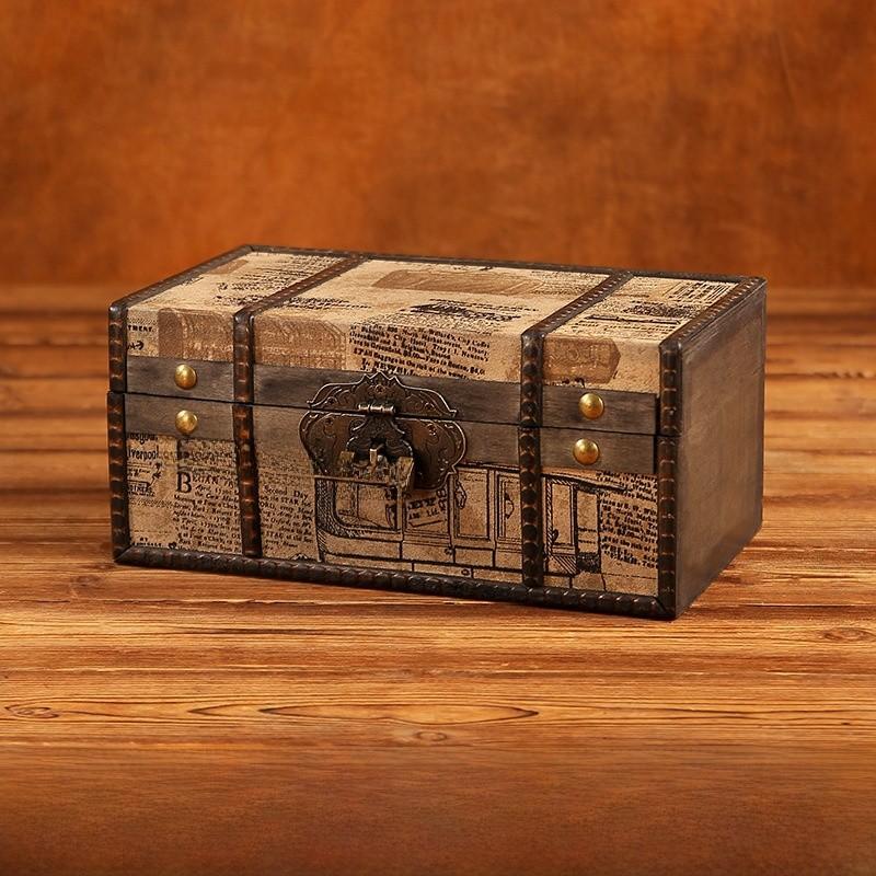Wooden Retro Jewelry Storage Box With Lid For Cosmetics Accessories Organization