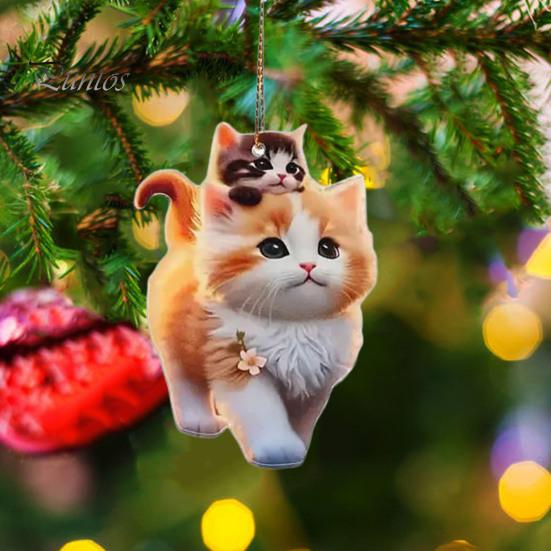 Cartoon Katze Acryl Hängende Dekoration Hause Innen Weihnachten Baum Auto Rückspiegel 2D Flache Kätzchen Hängende Ornament Tier Anhänger