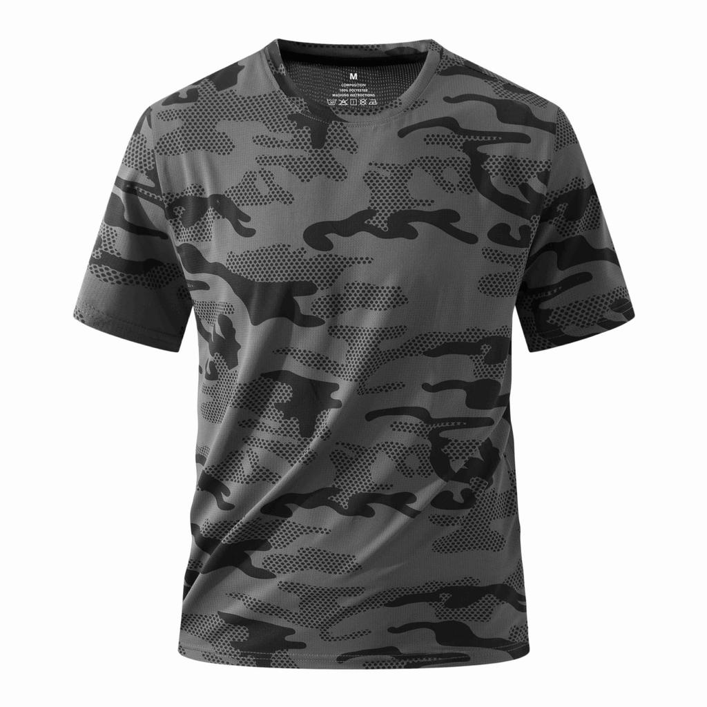 Men's Casual Lightweight Quick-drying Short-sleeved T-shirt - Men's Round-neck Camouflage Breathable Sweat-absorbing Cool-feeling T-shirt