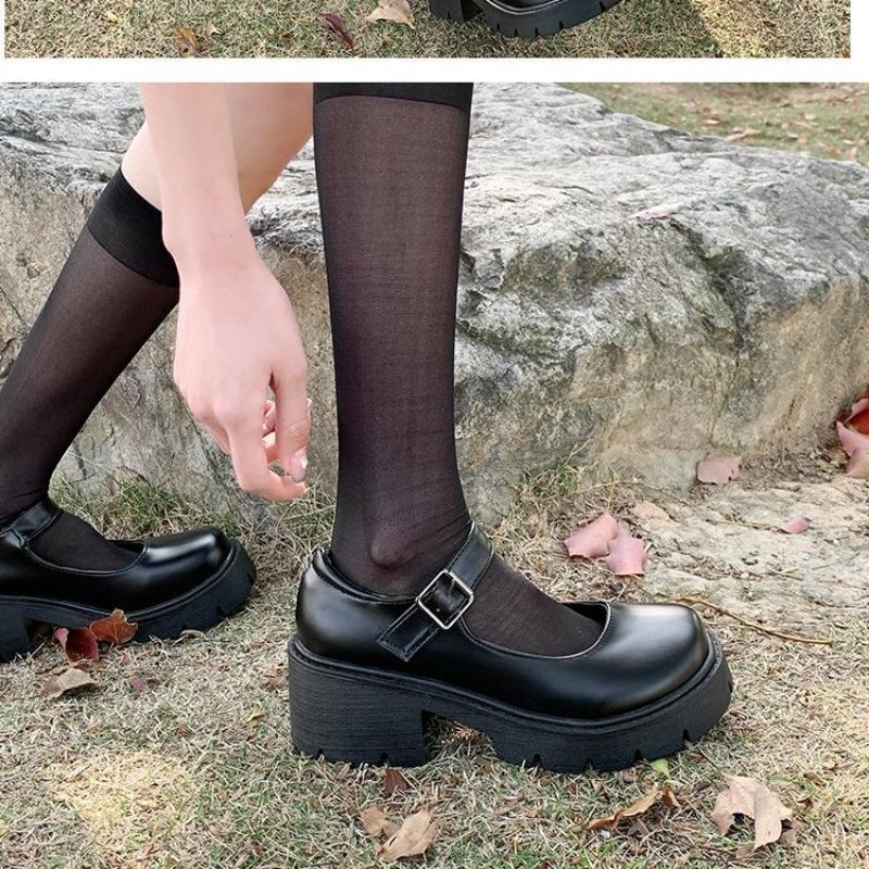 Fashion Patent Leather High Heels Mary Jane Shoes Women Japanese Style Ankle Buckle Platform Pumps Woman Punk Jk Uniform Lolita Shoes 43
