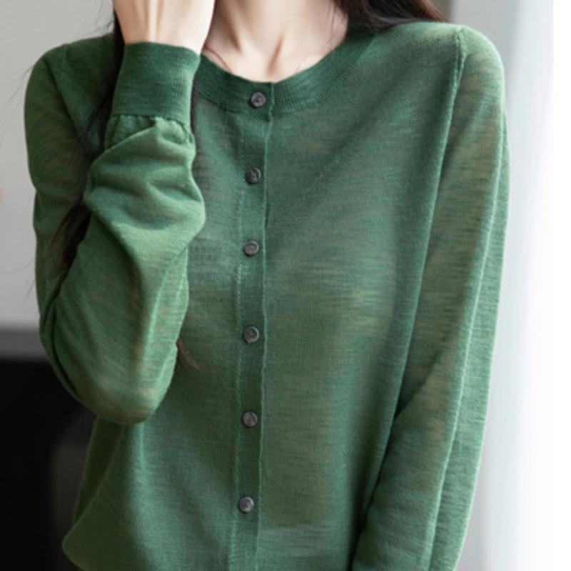 Hanf-Sonnenpullover mit Bambusmuster für Damen Neues dünnes langärmeliges Oberteil für den Sommer Lockere Strickjacke