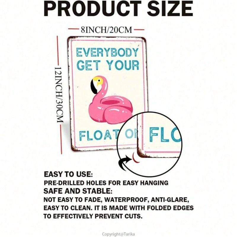 Metal Wall Art, Pink Flamingo Pool Poster, Vintage Retro Tin Sign