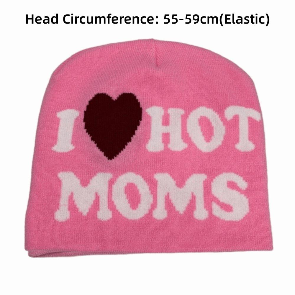 I Love Hot Moms/dads Printed Beanie Caps Windproof Pullover Hat Fashion Knitted Hats Unisex