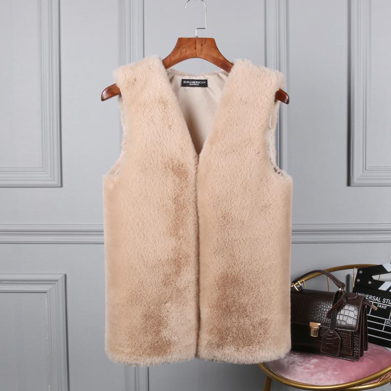 Europe, America, autumn and winter new fur fur vest women's medium and long vest imitation rabbit fur vest thin coat