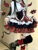 XHSUKADO Lolita Mini Long Lolita Halloween Red and White and Size L Women's 4-Piece Set Top, Corset, Skirt, Tie, Sleeves, School-Style Outfit,